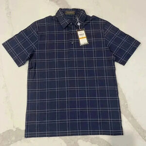 Joseph Abboud NWT Blue Checkered Henley ShortSleeve Shirt Mens Small Casual Gift